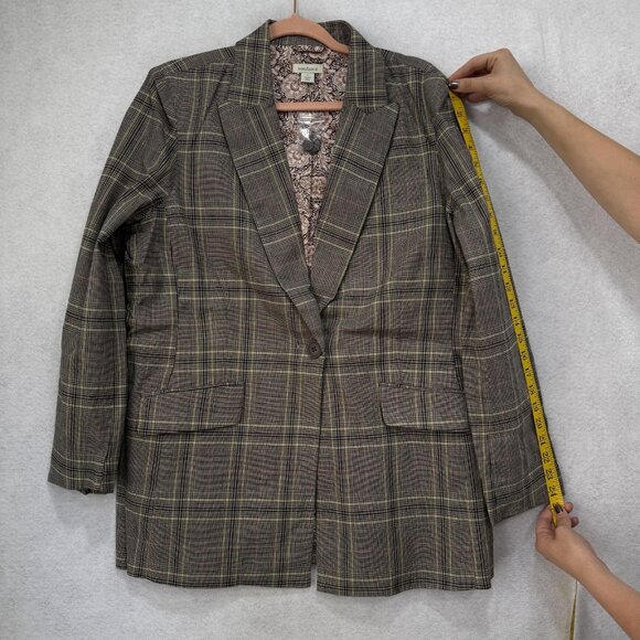 Sundance Blazer Womens Large Gray Glen Plaid Linen Cotton Blend 1 Button Jacket - Picture 8 of 11